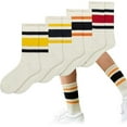 thumbnail image 2 of 4-Pair Pack Vintage Striped Socks Cotton Mid-Calf Sports Socks 90s-Inspired Color-Block Design, 2 of 4