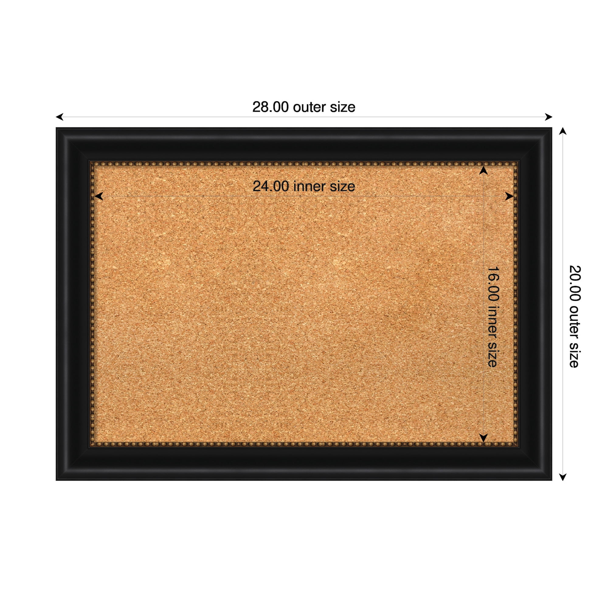 Amanti Art Natural Cork Board Framed Manhattan Black Bulletin Board 28 in. x 20 in.