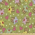 thumbnail image 1 of Cartoon Fabric by the Yard Upholstery, Romantic Illustration of Cupcakes and Hearts Images Along Dots in Doodle Style, Decorative Fabric for DIY and Home Accents, Multicolor by Ambesonne, 1 of 5