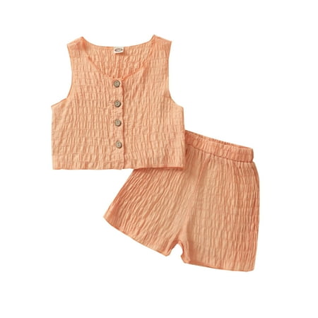 

Holloyiver Baby Clothes Baby Boys Girls Fashion Cute Solid Color Sleeveless Vest Casual Shorts Suit Button-Up Shorts and Tee Playwear Set 12M-5Y