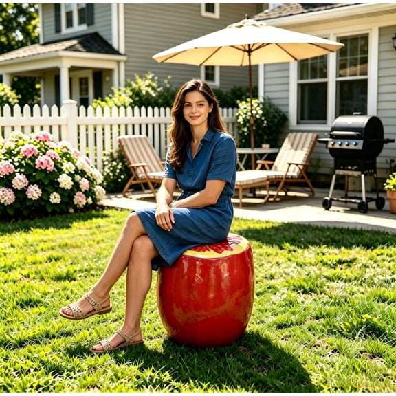 WRXELAN 12.2" Pomegranate Fruit Stool, Garden Sculptures Side Table, , Garden Indoor/Outdoor Decorations Red