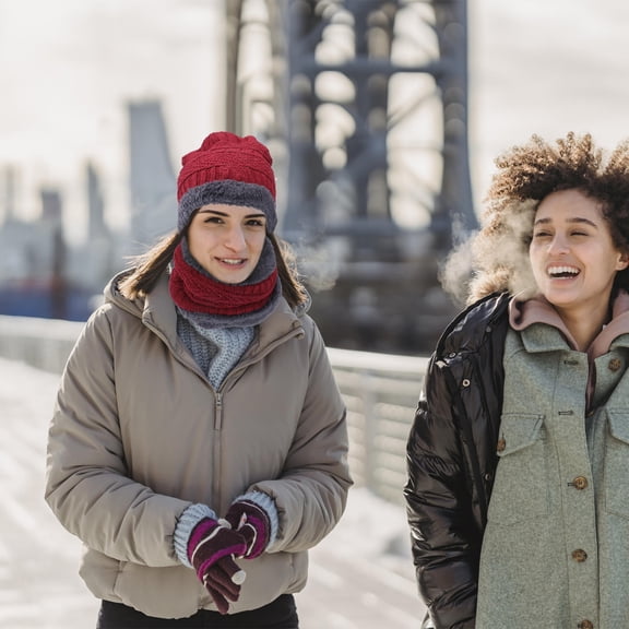 PENIKOKO Warm Red Winter Hat and Knitted Scarf Set for Men Women Outdoor Cold Weather