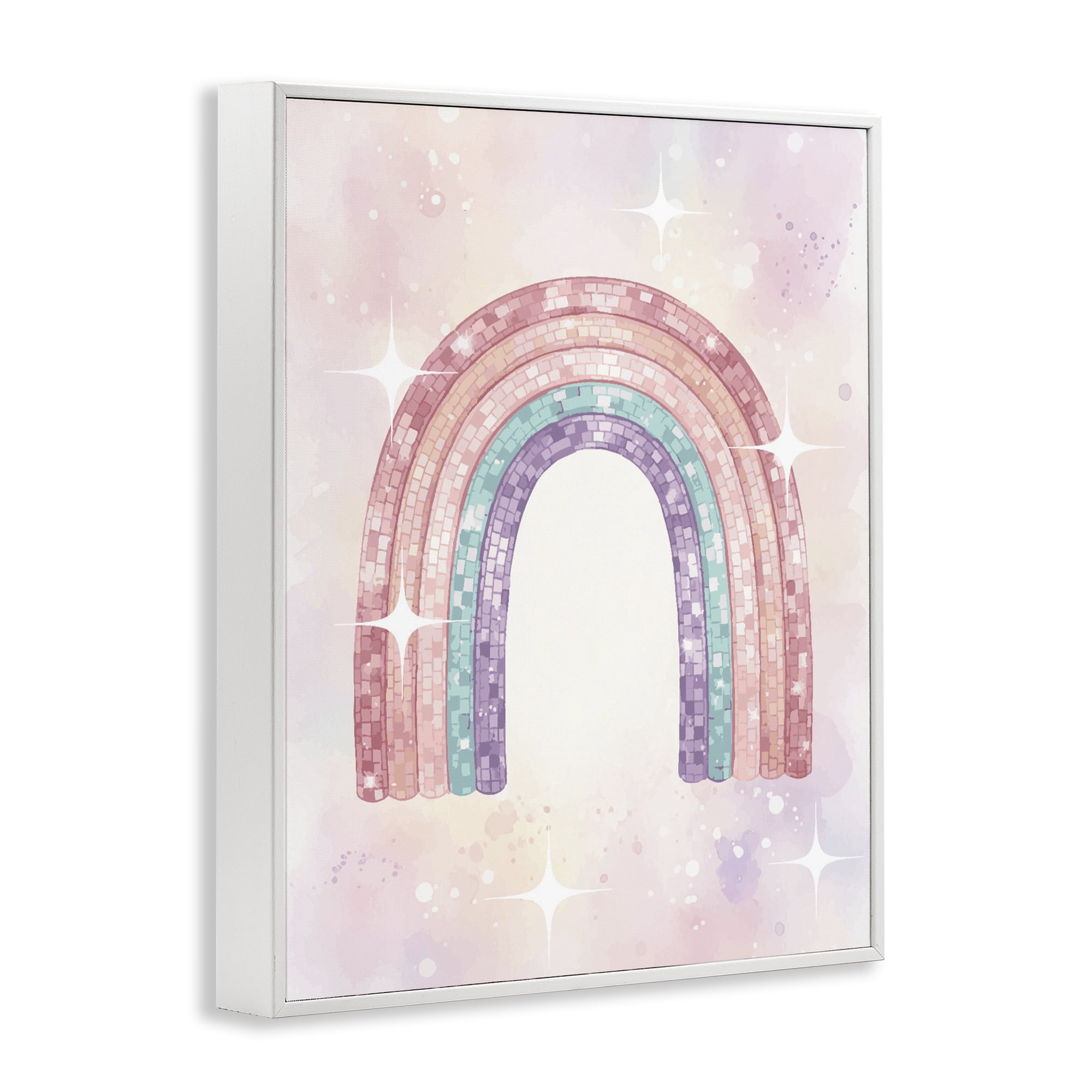 Stupell Industries Pastel Disco Rainbow Sparkles White Framed Giclee Art, design by Lil' Rue