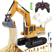 Anpro Remote Control Excavator Toy for Kids, 6 Channel 1:24 Scale RC Truck Excavator Construction Vehicle Toy with Metal Shovel, Lights & Sounds for Toddler Boys Girls Age 3 4 5 6 7 8 Years