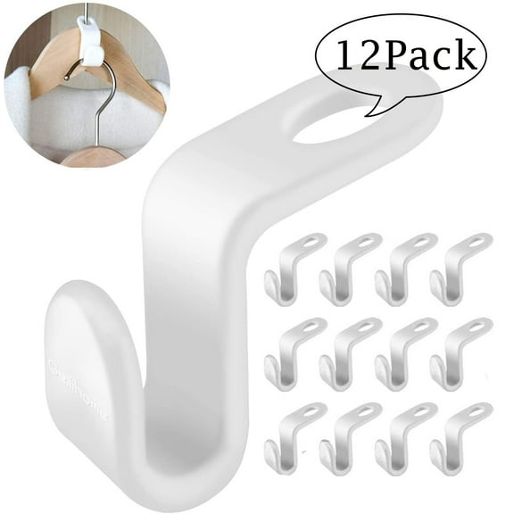LNKOO Clothes Hanger Connector Hooks, 12Pcs Cascading Clothes Hangers for Heavy Duty Space Saving Cascading Connection Hooks for Clothes Closet, White(12pcs)