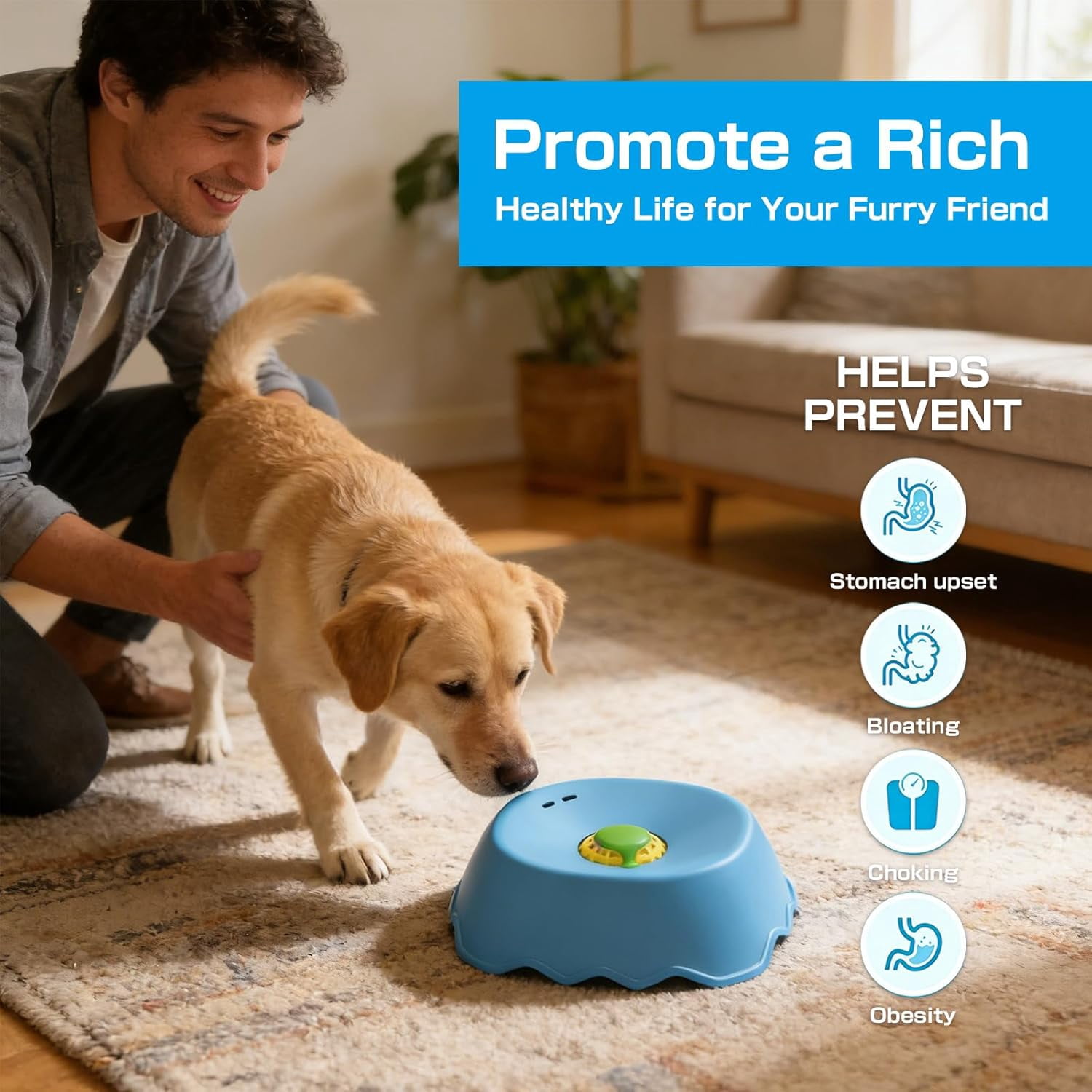 Autpvcol 2 Pack Slow Feeder Dog Bowls Interactive Dog Licking Toy & Lick Bowl for Dogs, Large Capacity Non-Slip Lick Bowl for All Dogs and Cats(Blue & Black)