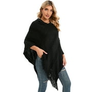 LELINTA Women Knitted Poncho Cape Tassel Oversized Cardigan Sweater Long Shawl Scarf Pullover Jumper, One Size