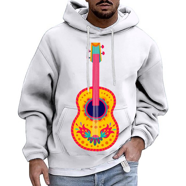 WILLBEST Style Chandail à Capuchon Homme Style Décontracté Carnaval Guitare Imprimé Chandail à Capuche Manches Longues Chandail à Capuchon