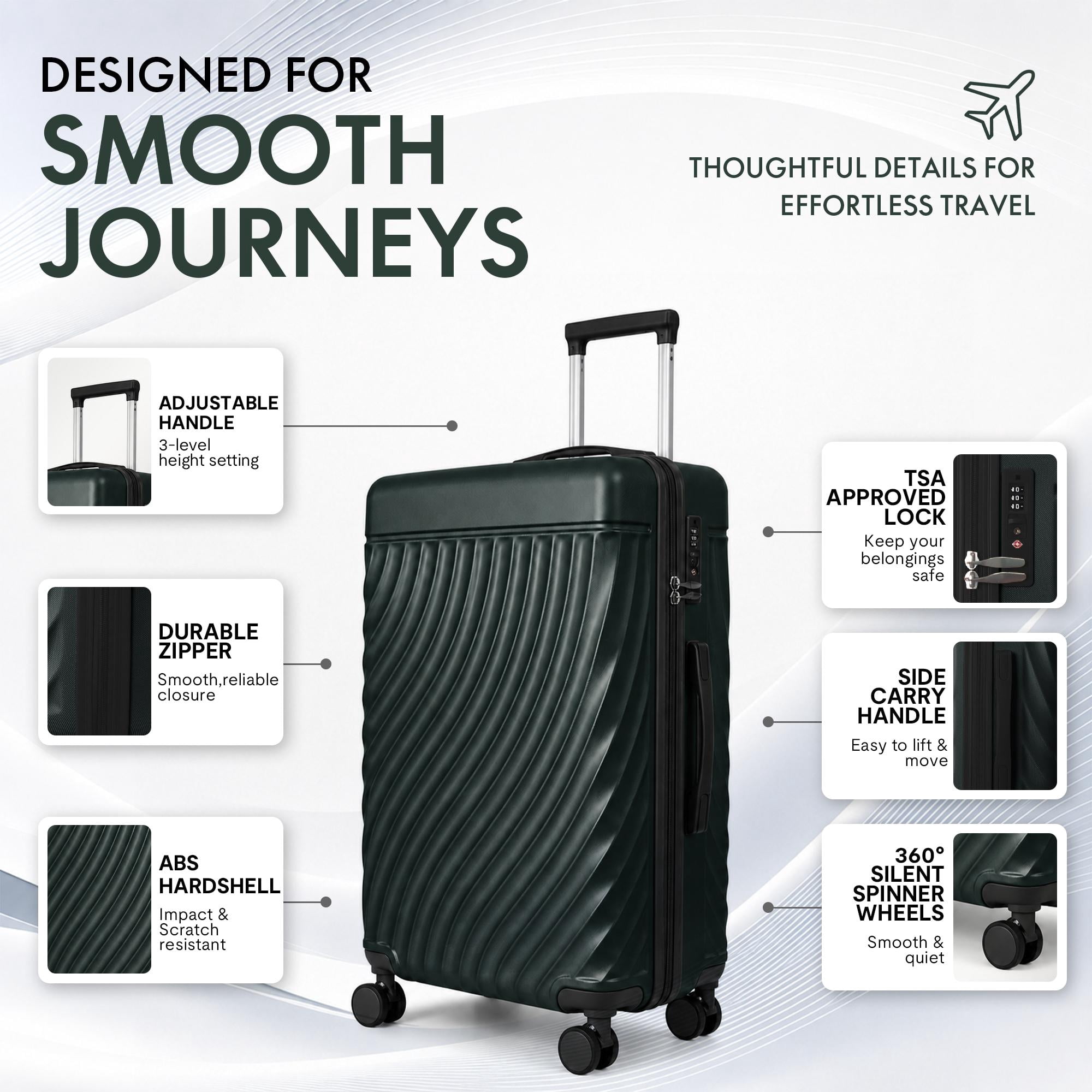 3-Piece ABS Hardshell Luggage Set, Lightweight Scratch-Resistant Suitcases with Silent Spinner Wheels & TSA Lock, Dark Green