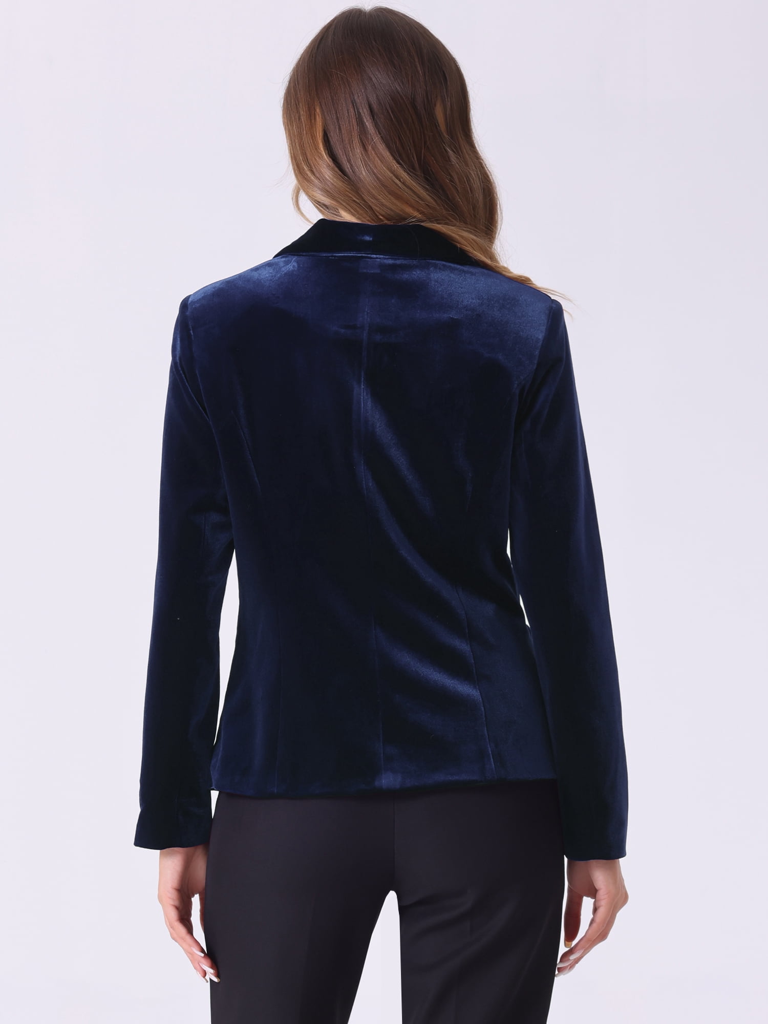 DARING DIVA Women's Velvet Office Coat Solid Shawl Collar Blazer XS Dark Blue