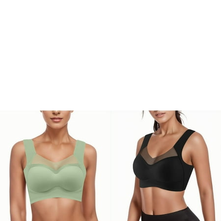 Wijhcboe 2 Pack Women s Full Support Sports Bras for Women Comfortable And Sexy Sports Womens plus Size Bras Gathering Thin Bra And Long Lined Sports Bra Tank Top Style Underwear Without Steel Wirel