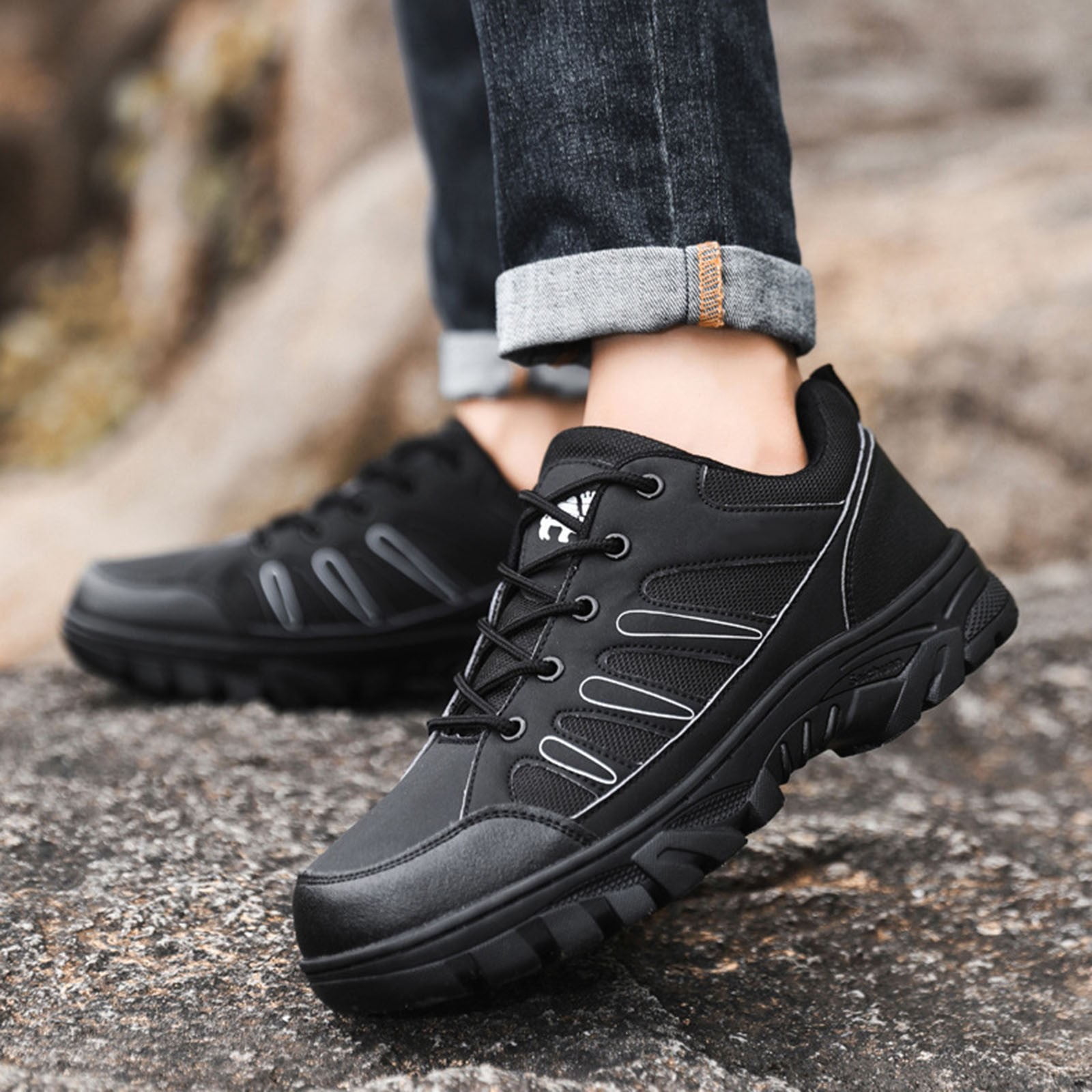 AUDeals Men's Waterproof Hiking Shoes, Lightweight Mountain Trekking Boots with Anti Slip Support, Breathable Outdoor Walking