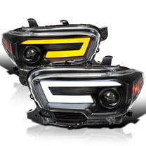 Spec-D Tuning Black Projector Headlights w/ Switchback Sequential LED Turn Signal Compatible with 2016-2022 Toyota Tacoma, Left   Right Pair Headlamps Assembly