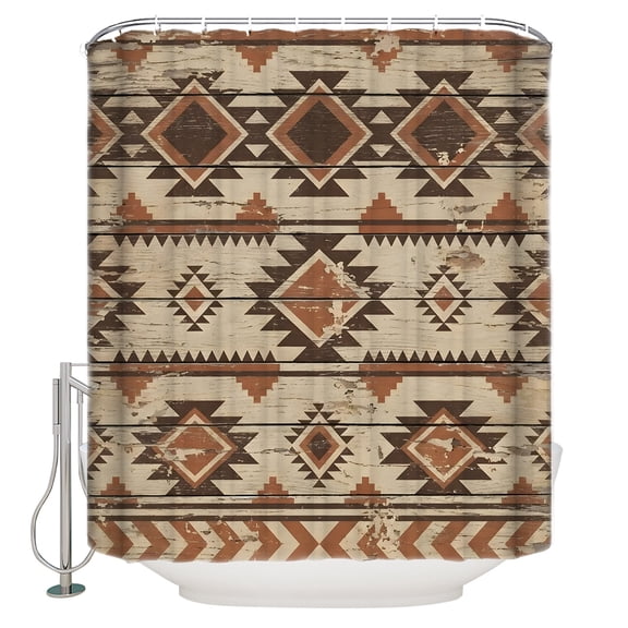 Brown Southwestern Bathroom Shower Curtains with 12 Hooks Waterproof Shower Curtain for Stalls and Bathtubs Ethnic Tribal Art Geometric Abstract Decorative Bathroom Privacy Curtain 60x72 Inches