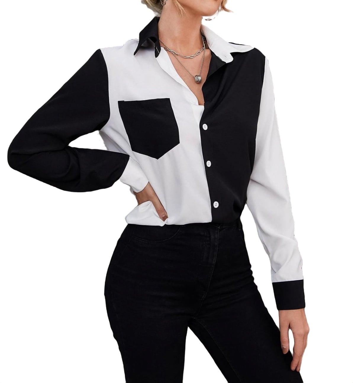 white shirt black buttons womens