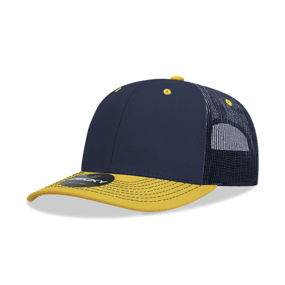 6 Panel Mid Profile Structured Contra-Stitch Trucker, Nvy/Gld