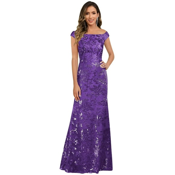 Vestido OFEYCHUN para la madre de la novia, color morado, lentejuelas, talla 10