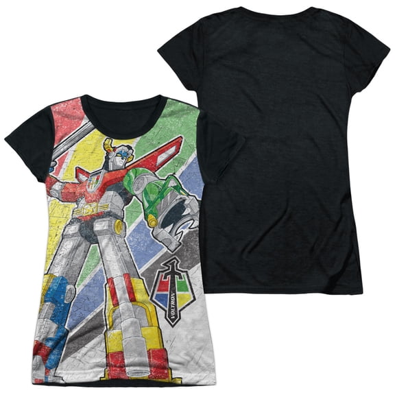 Voltron - Mighty Robot - Juniors Teen Girls Black Back Sleeve Shirt - Medium