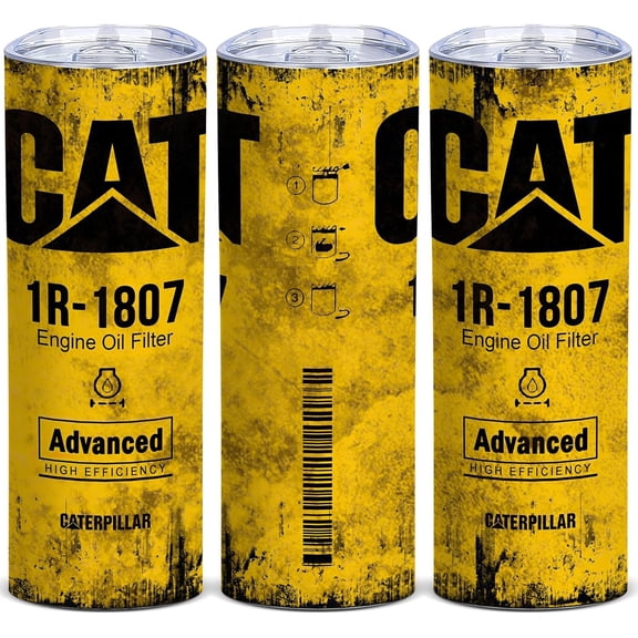 Funny Tumbler Gifts for Men - Alfaro Yellow CAT 1R 1807 Engine Oil Filter Skinny Tumbler with Lid, Stainless Steel Double Wall Cup, Insulated Travel Coffee Mug (Pack of 1)