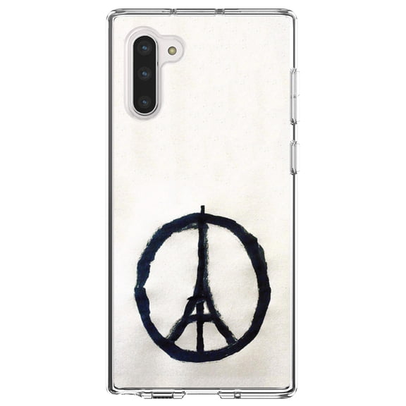 DistinctInk Clear Shockproof Hybrid Case for Samsung Galaxy Note 10 (6.3" Screen) - TPU Bumper, Acrylic Back, Tempered Glass Screen Protector - Paris Peace Symbol - Paris