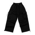 thumbnail image 2 of Cargo Pants For Girls Casual High Waisted Loose Fit Sweatpants with Pockets Solid Color Kid Fashion Cargo Winter Warm Streetwear,Z3-Black,7-8 Years, 2 of 6