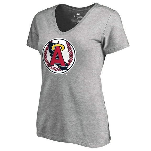 Women's Heathered Gray California Angels Cooperstown Collection Vintage Forbes V-Neck T-Shirt