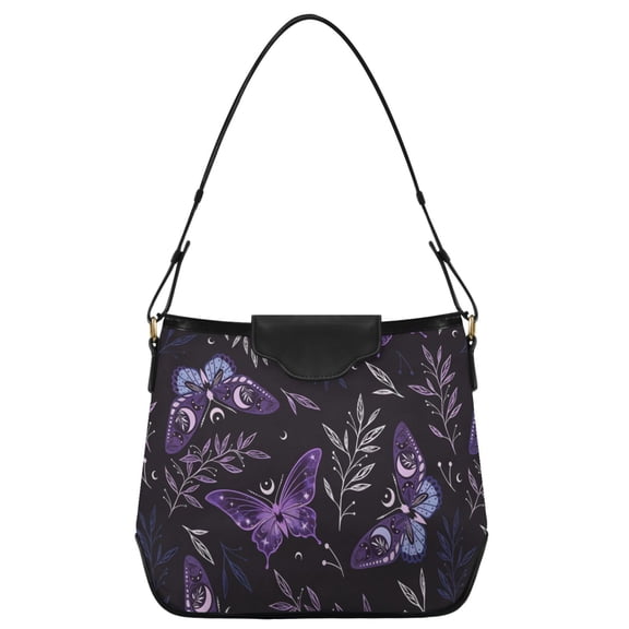 ALAZA Women Hobo Shoulder Handbag Purple Butterfly Print Tote Bag Large Capacity Purse