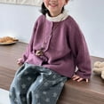 thumbnail image 4 of AINIYS Little Sweaters Kids Boys Girls Cardigan Sweatshirt Button Up Knit Solid Long Sleeve Crewneck Jacket Fall Tops Purple 5 Years, 4 of 9