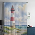 thumbnail image 5 of Beach Lighthouse Semi Sheer Curtains Drapes for Living Room, Bedroom, French Doors Window 54 Inches Long, Coastal Ocean Ship Sky Oil Painting Rod Pocket Chiffon Curtain Drapery Voile Draperies Panel, 5 of 6
