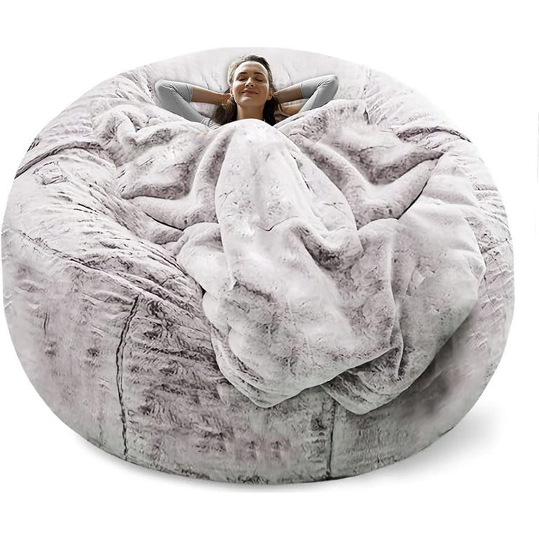 Bean Bag Chair Cover Big Round Soft Fluffy Velvet Lazy Sofa Bed Cover-No  Filling