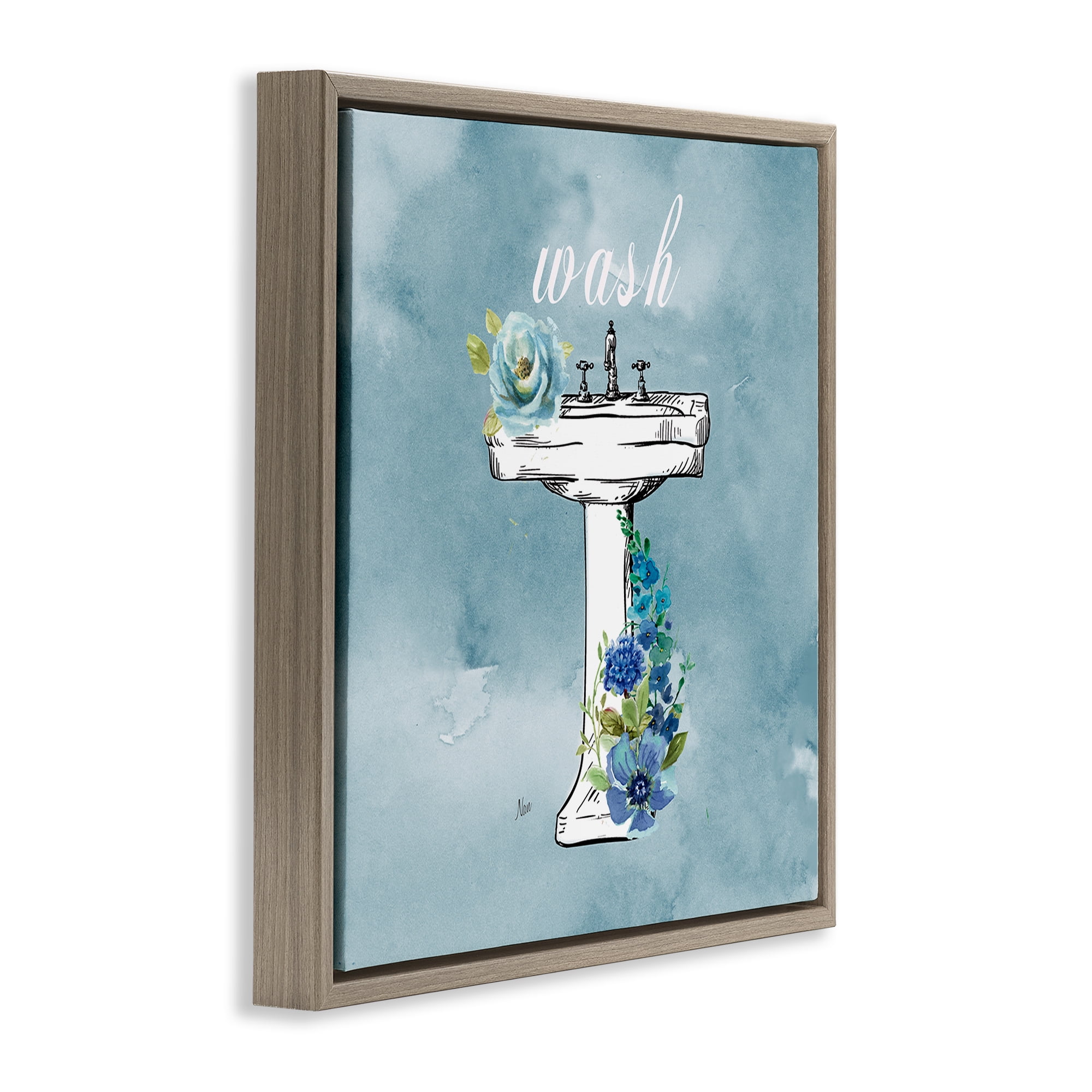 Stupell Industries Floral Bathroom Rules Wash Brown Framed Floater Canvas Wall Art, design by Nan