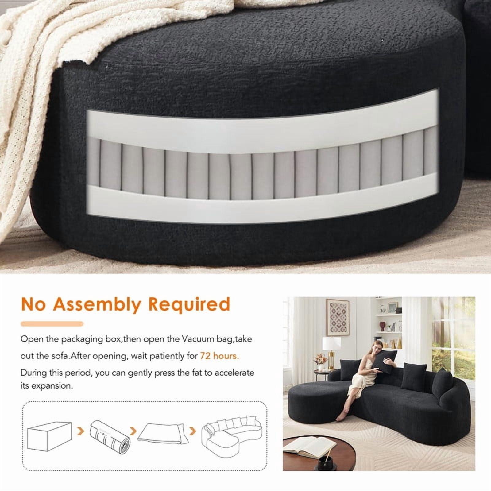 Curved Sectional Sofa with Chaise, 99'' Modern Luxury Chenille Cloud Couch for Living Room, Oversized 3-Seater Sofa Couch for Living Room, No Assembly
