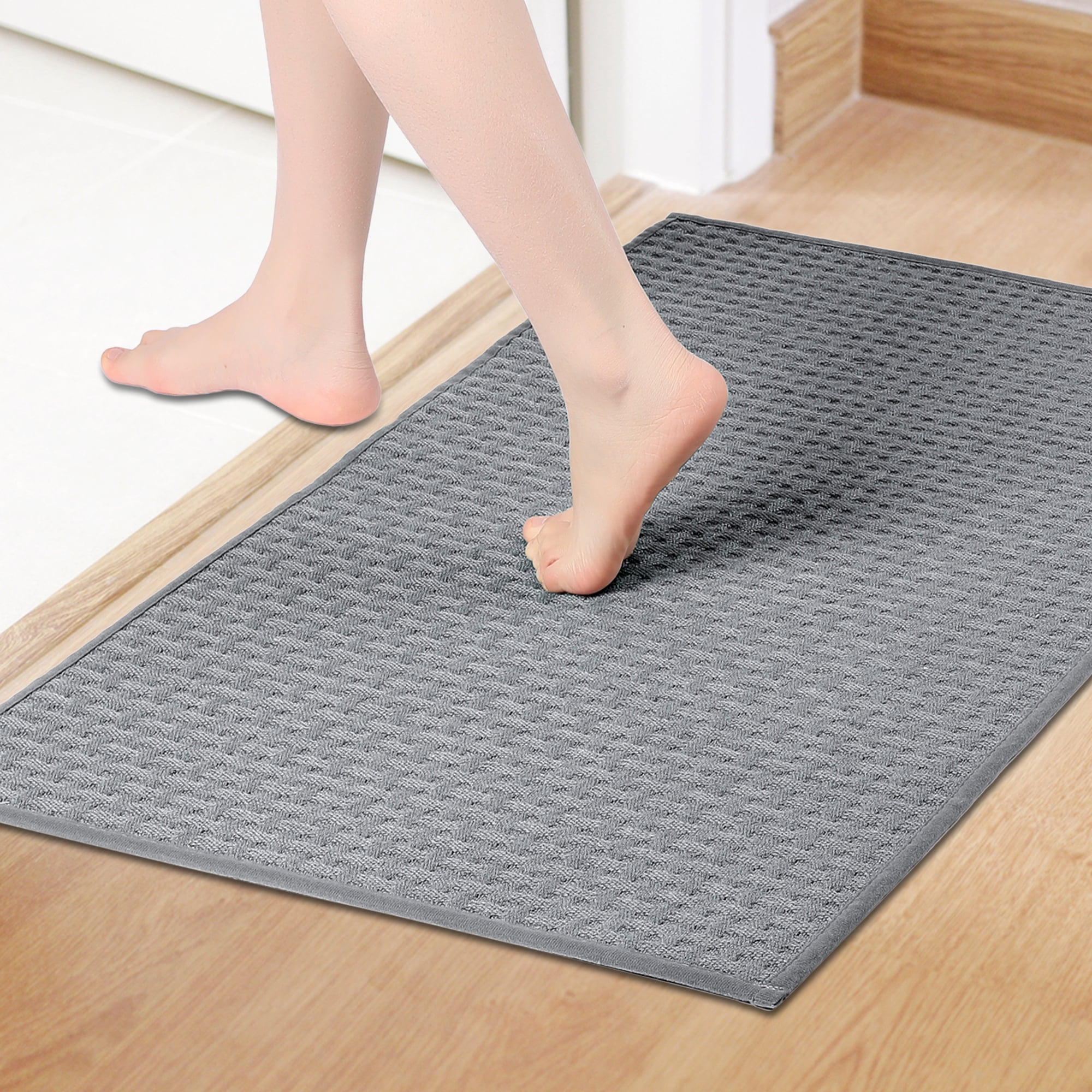 Unique Bargains Weaving Pattern Soft Absorbent Bath Mat Grey 20" x 32"
