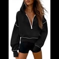 thumbnail image 4 of Sudadera con Capucha de Otoño para Mujer, Sudadera Corta de Larga con Media Cremallera, Jersey de Invierno, Ropa de Moda Negro L, 4 of 10