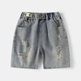 thumbnail image 2 of Krdevn Boys Retro Washed Denim Shorts, Casual Elastic Waist Loose Fit Summer Cargo Jeans,Khaki,4-5 Years, 2 of 8
