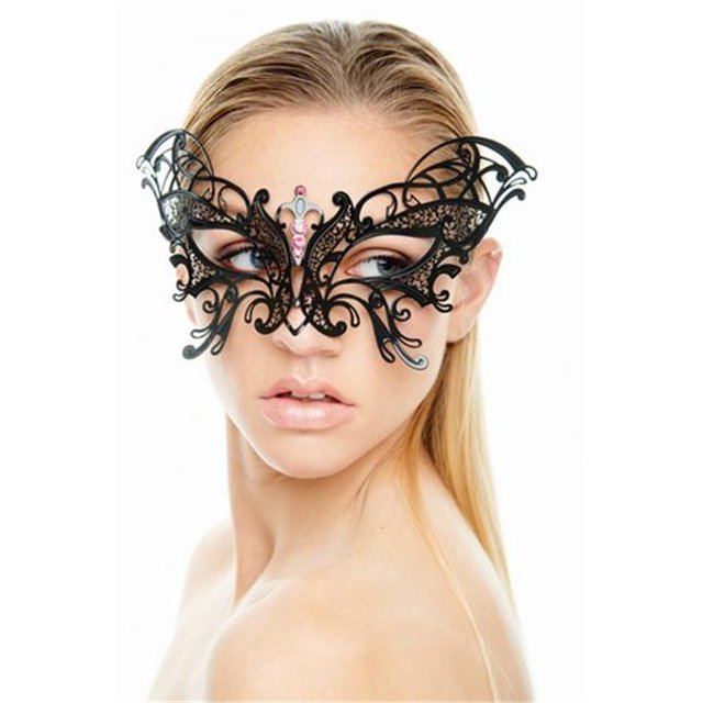 Kayso BG001PKBK Black Elegant Butterfly Metal Laser Cut Masquerade Mask with Pink Rhinestones - One Size