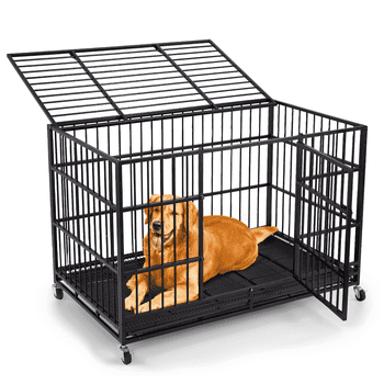 CAMMOO 48" Heavy Duty Dog Crate Cage with 4 Lockable Wheels,XL Kennel for Large Dog,Max Load 300Lbs