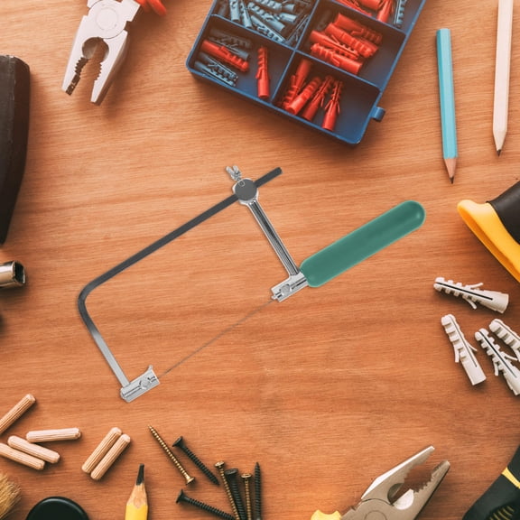 PTOOTP Compact U-Shape Hacksaw with Green Steel Blade for Precise Woodworking and Cutting Tasks