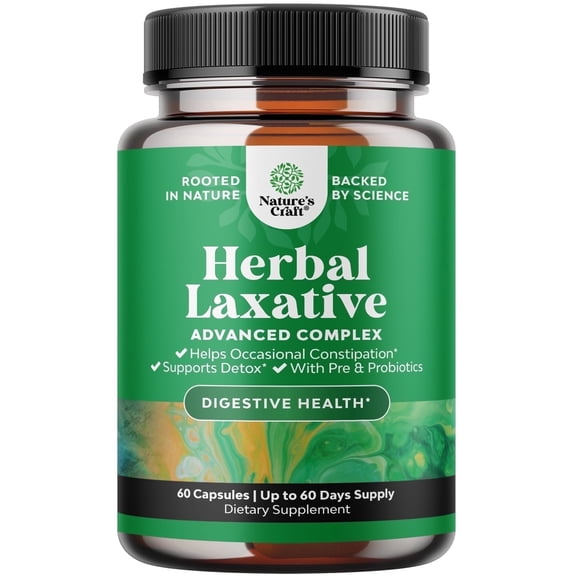 Natures Craft Herbal Laxative Capsules with Pre and Probiotics for Gut Health, 60 Count