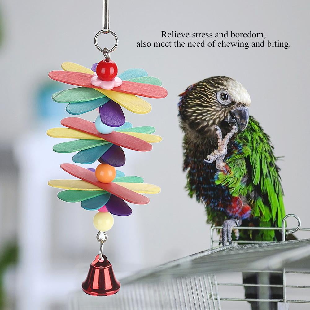 OTVIAP Pet Bird Parrot Colorful Beads Bell Toys Chewing Swing Cage