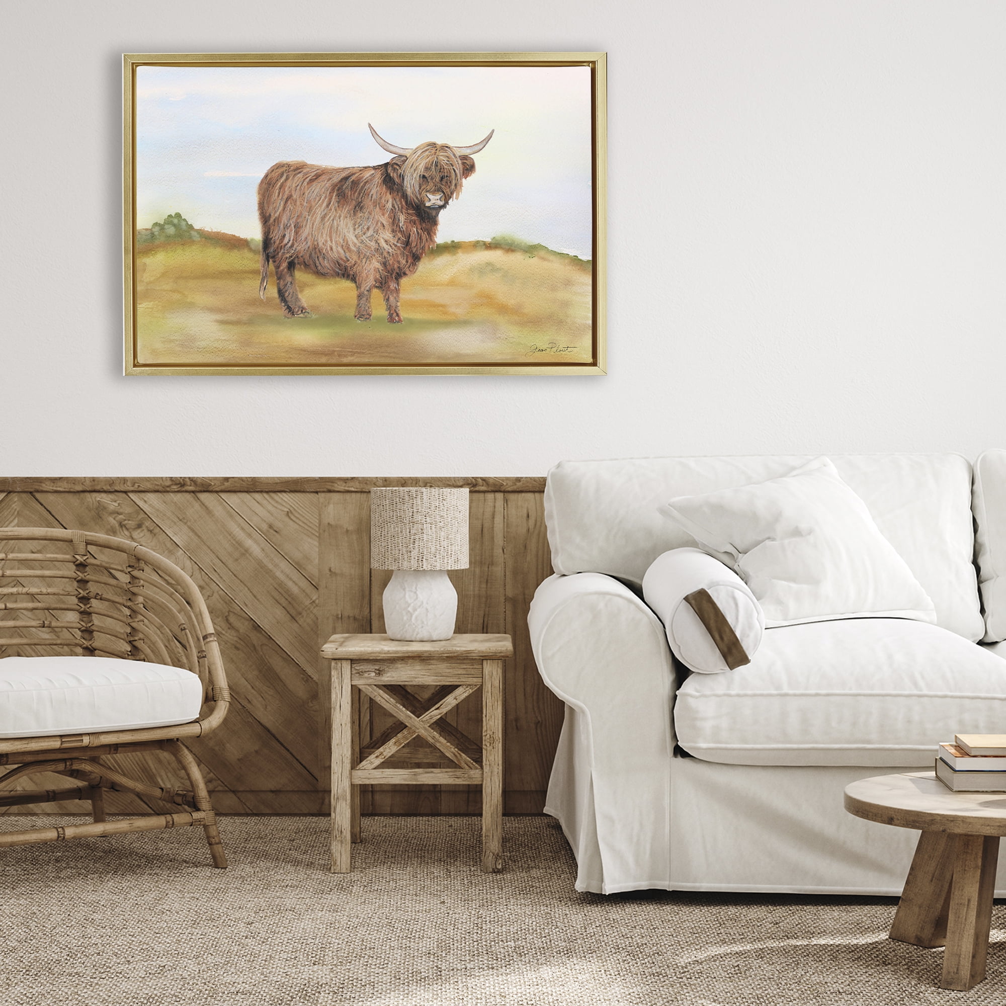 Farm Animal In Pasture Gold Framed Floater Canvas Wall Art, design by Jean Plout