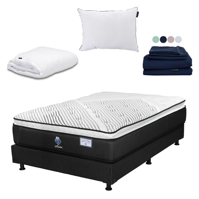 Colchón Queen Size Alaska + Box + Sábanas Softy + Almohada One + Protector Cloud