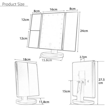 Makeup Mirror Led Three Fold Table Bathroom 180 Makeup Mirror Led Three Fold Table