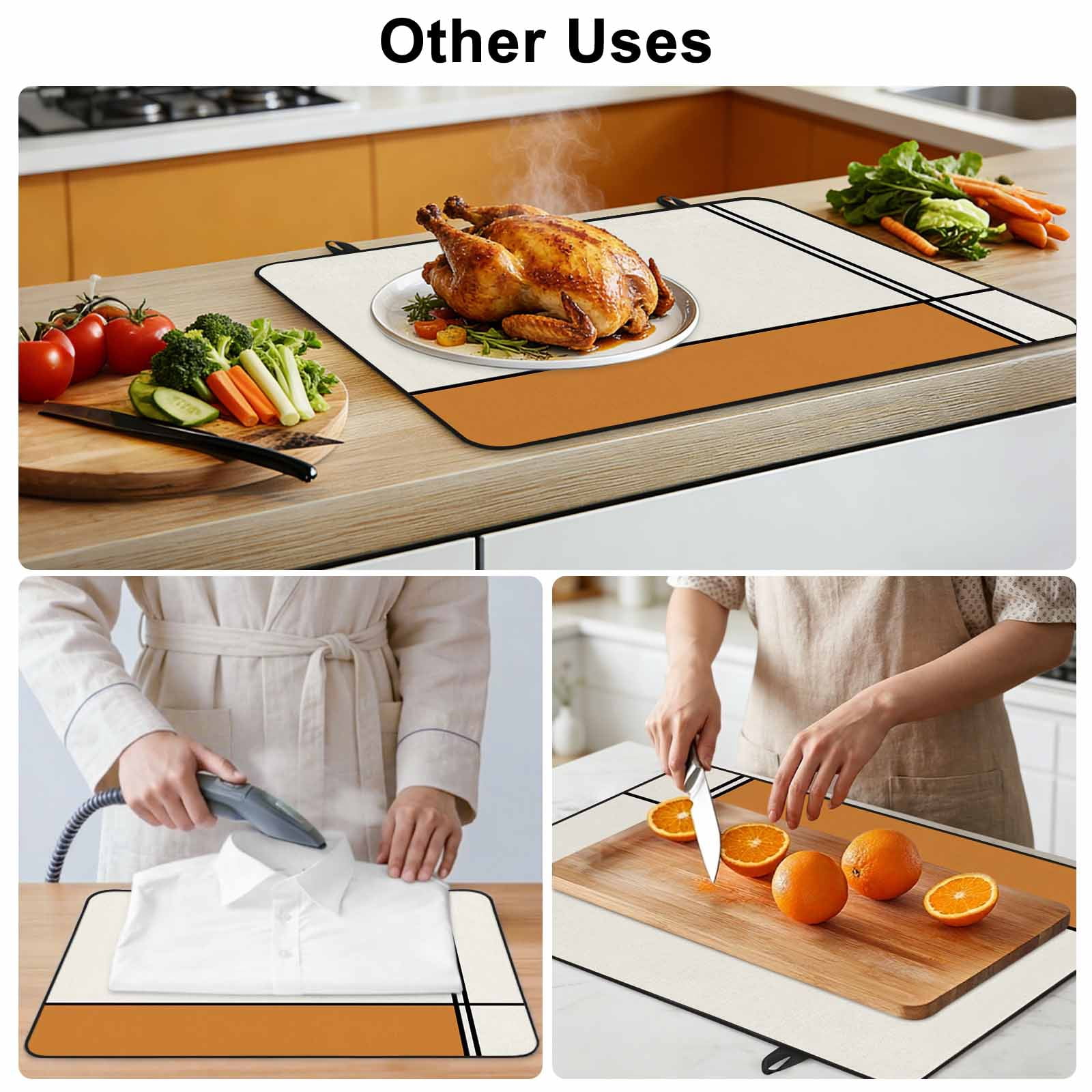 Orange, Stove Top Cover for Electric Stove, Heat-proof & Non Slip Glass Top Stove Cover Protector, Modern Abstract Geometric Patchwork Stripes Art Kitchen Flat Cooktop Rubber Mat 28.5x20.5 Inches