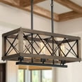 thumbnail image 2 of LNC Farmhouse 3-Light Black and Wood Linear LED Kitchen Island Chandelier, 2 of 16