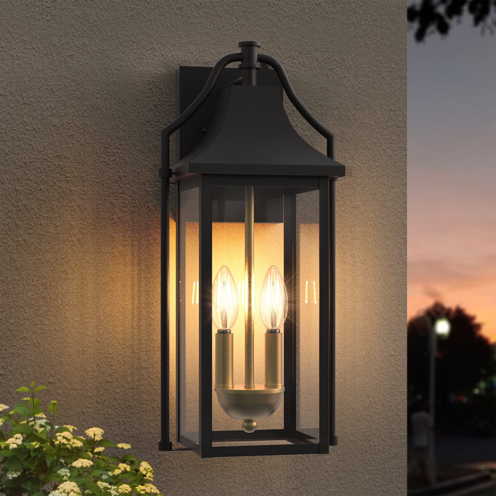 Lawyettle Dusk to Dawn Outdoor Wall Lantern, 18" Modern Black Exterior Wall Light for House, Waterproof Outdoor Lights for Porch, Front Door