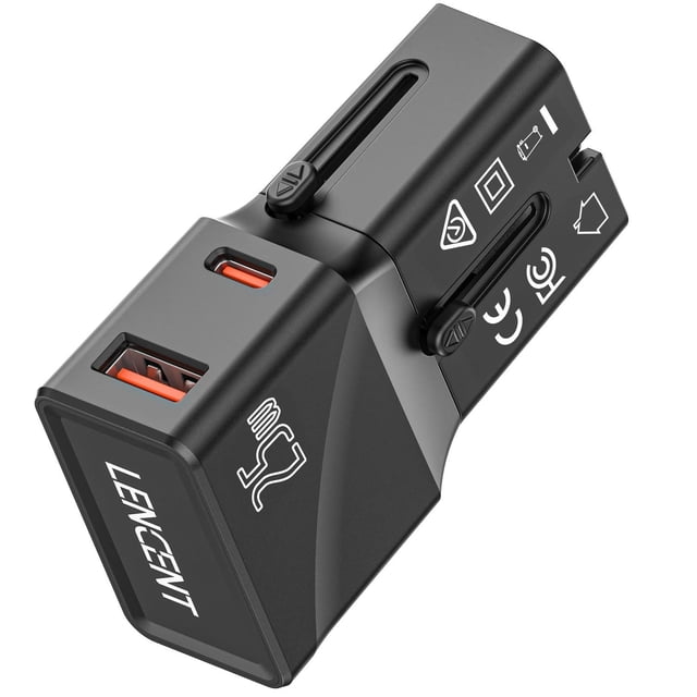 Adaptador de Viaje Internacional LENCENT Blanco con Carga Rápida PD 25W & QC 3.0 Tipo C