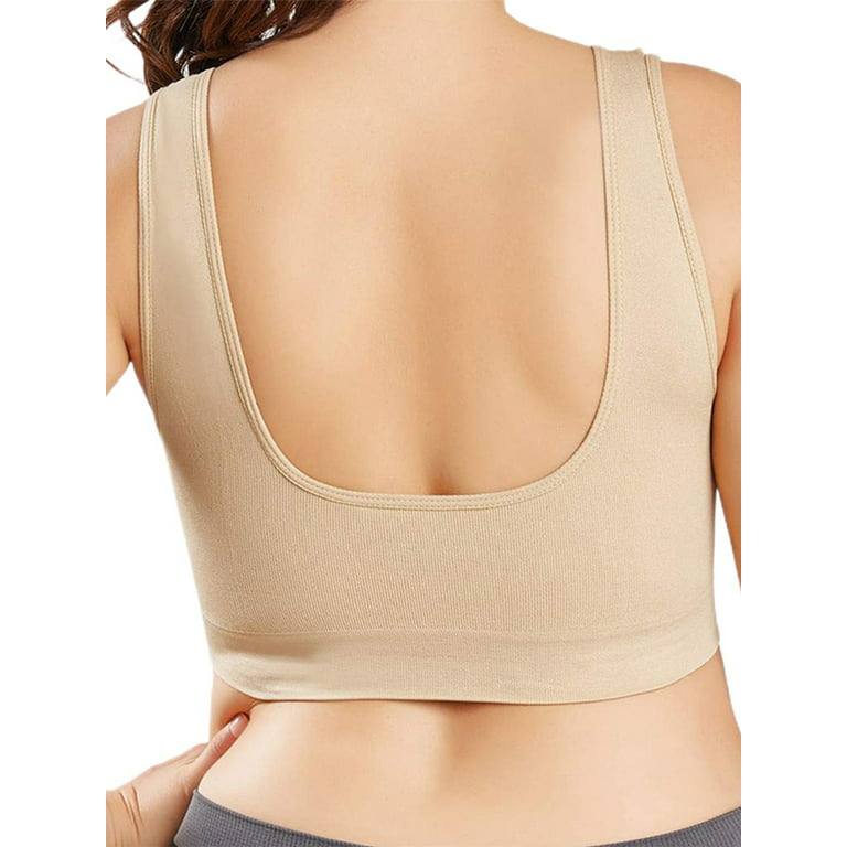 Glonme Women Sport Bra Sleeveless Workout Top Solid Color Activewear Bras  Gym Shockproof T Shirt Elastic V Neck Tank Tops Nude Color S