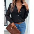 thumbnail image 6 of Women'S Button Down Shirts Long Sleeve V Neck Business Casual Plain Blouses Top Black M, 6 of 9