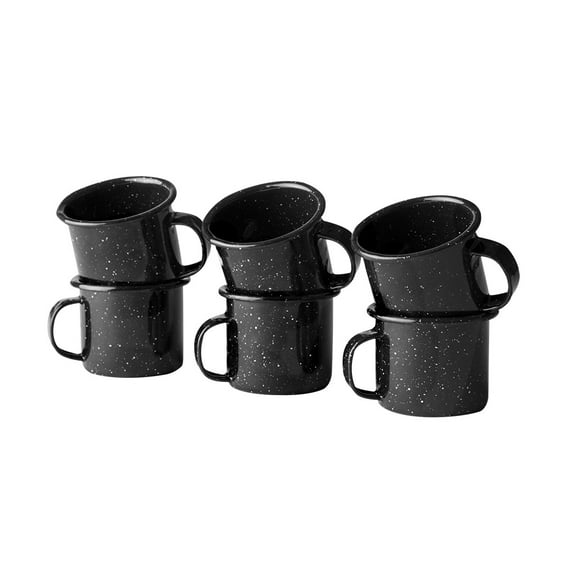 Cinsa 6 Piece Mug Set, 4 oz (Speckled Black), Enamelware mugs for Indoor & Outdoor. Coffee Mugs, Camping, Picnic, Fishing, Farmhouse Kitchen. Durable and Reusable. Suitable for Oven, direct on Fire.